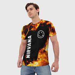 Футболка мужская Nirvana и пылающий огонь, цвет: 3D-принт — фото 2