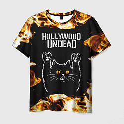 Футболка мужская Hollywood Undead рок кот и огонь, цвет: 3D-принт