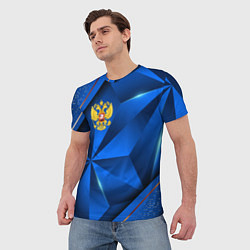 Футболка мужская Герб РФ на синем объемном фоне, цвет: 3D-принт — фото 2