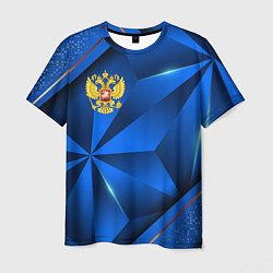 Футболка мужская Герб РФ на синем объемном фоне, цвет: 3D-принт
