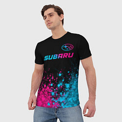 Футболка мужская Subaru - neon gradient: символ сверху, цвет: 3D-принт — фото 2
