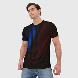 Футболка мужская Иллюзорные синие и красные линии во тьме, цвет: 3D-принт — фото 2