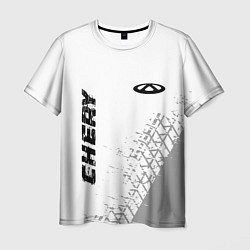 Футболка мужская Chery speed на светлом фоне со следами шин: надпис, цвет: 3D-принт
