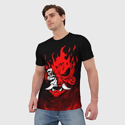 Футболка мужская Cyberpunk 2077 - Логотип в огне, цвет: 3D-принт — фото 2