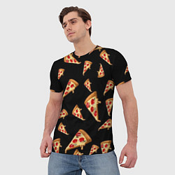 Футболка мужская Куски пиццы на черном фоне, цвет: 3D-принт — фото 2