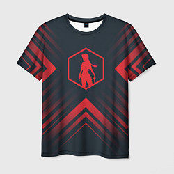 Футболка мужская Красный символ Tomb Raider на темном фоне со стрел, цвет: 3D-принт