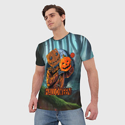 Футболка мужская Хэллоуин - убийца и тыква, цвет: 3D-принт — фото 2
