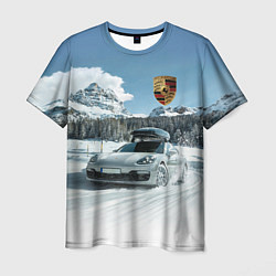 Футболка мужская Porsche on a mountain winter road, цвет: 3D-принт