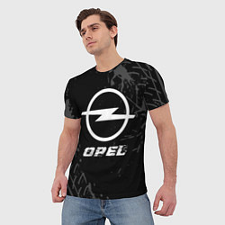 Футболка мужская Opel speed на темном фоне со следами шин, цвет: 3D-принт — фото 2
