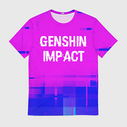 Футболка мужская Genshin Impact glitch text effect: символ сверху, цвет: 3D-принт