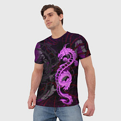 Футболка мужская Неоновый дракон purple dragon, цвет: 3D-принт — фото 2