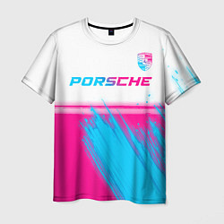 Футболка мужская Porsche neon gradient style: символ сверху, цвет: 3D-принт