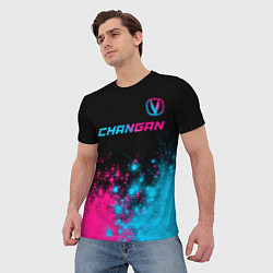 Футболка мужская Changan - neon gradient: символ сверху, цвет: 3D-принт — фото 2
