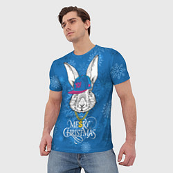 Футболка мужская Merry Christmas, rabbit in cap, цвет: 3D-принт — фото 2