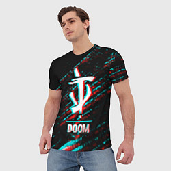Футболка мужская Doom в стиле glitch и баги графики на темном фоне, цвет: 3D-принт — фото 2