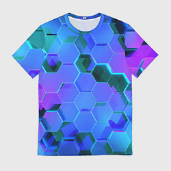 Футболка мужская Синие неоновые плиты, цвет: 3D-принт