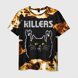 Футболка мужская The Killers рок кот и огонь, цвет: 3D-принт