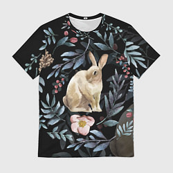 Футболка мужская Новогодний кролик - Веточки и цветочки, цвет: 3D-принт