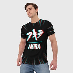 Футболка мужская Символ Akira в стиле glitch на темном фоне, цвет: 3D-принт — фото 2