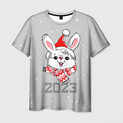 Футболка мужская Белый кролик в шарфе 2023, цвет: 3D-принт