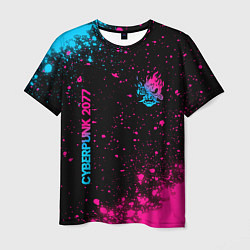 Футболка мужская Cyberpunk 2077 - neon gradient: надпись, символ, цвет: 3D-принт