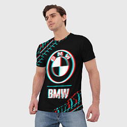 Футболка мужская Значок BMW в стиле glitch на темном фоне, цвет: 3D-принт — фото 2