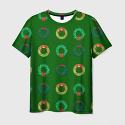 Футболка мужская Зеленые рождественские венки омелы, цвет: 3D-принт