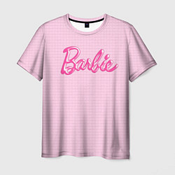 Футболка мужская Барби - логотип на клетчатом фоне, цвет: 3D-принт