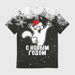 Футболка мужская С Новым годом - кот Саймона и снежинки, цвет: 3D-принт