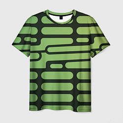 Футболка мужская Зелёный прямоугольный паттерн на чёрном фоне, цвет: 3D-принт