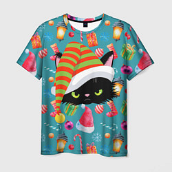 Футболка мужская Новогодний котик, цвет: 3D-принт