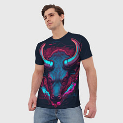 Футболка мужская Неоновый бык, цвет: 3D-принт — фото 2