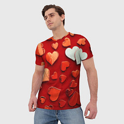 Футболка мужская Красные сердца на красном фоне, цвет: 3D-принт — фото 2
