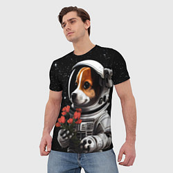 Футболка мужская Щенок космонавт с тюльпанами, цвет: 3D-принт — фото 2