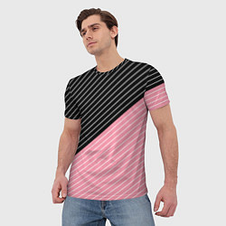 Футболка мужская Узор в черную и розовую полоску, цвет: 3D-принт — фото 2