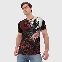 Футболка мужская Красный Irezumi узор, цвет: 3D-принт — фото 2