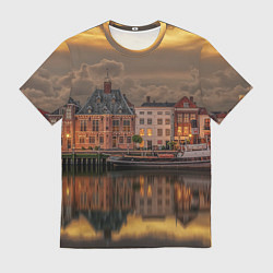 Футболка мужская Мирный город на воде и тучи, цвет: 3D-принт