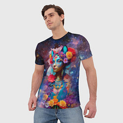 Футболка мужская Космическая девушка-кошка, цвет: 3D-принт — фото 2