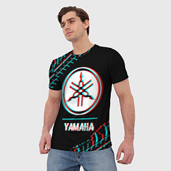 Футболка мужская Значок Yamaha в стиле glitch на темном фоне, цвет: 3D-принт — фото 2