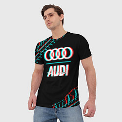 Футболка мужская Значок Audi в стиле glitch на темном фоне, цвет: 3D-принт — фото 2