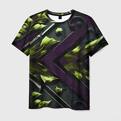 Футболка мужская Зеленые листья и фиолетовые вставки, цвет: 3D-принт