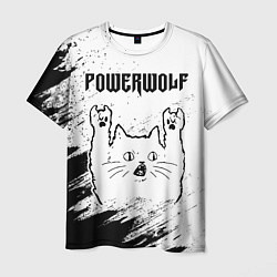 Футболка мужская Powerwolf рок кот на светлом фоне, цвет: 3D-принт