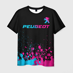 Футболка мужская Peugeot - neon gradient: символ сверху, цвет: 3D-принт