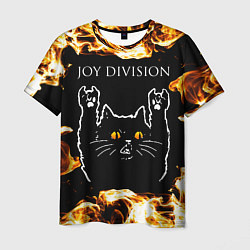 Футболка мужская Joy Division рок кот и огонь, цвет: 3D-принт