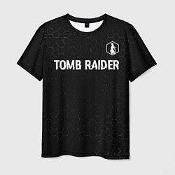 Футболка мужская Tomb Raider glitch на темном фоне: символ сверху, цвет: 3D-принт