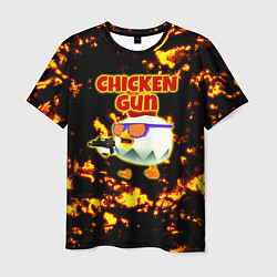 Футболка мужская Chicken Gun на фоне огня, цвет: 3D-принт