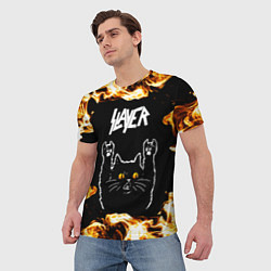 Футболка мужская Slayer рок кот и огонь, цвет: 3D-принт — фото 2