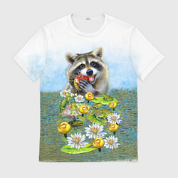 Футболка мужская Енот и кувшинки, цвет: 3D-принт