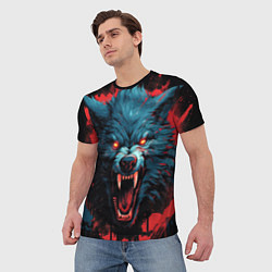 Футболка мужская Wolf black red, цвет: 3D-принт — фото 2
