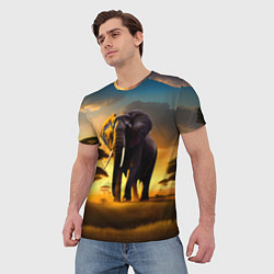 Футболка мужская Слон и рассвет в саванне, цвет: 3D-принт — фото 2